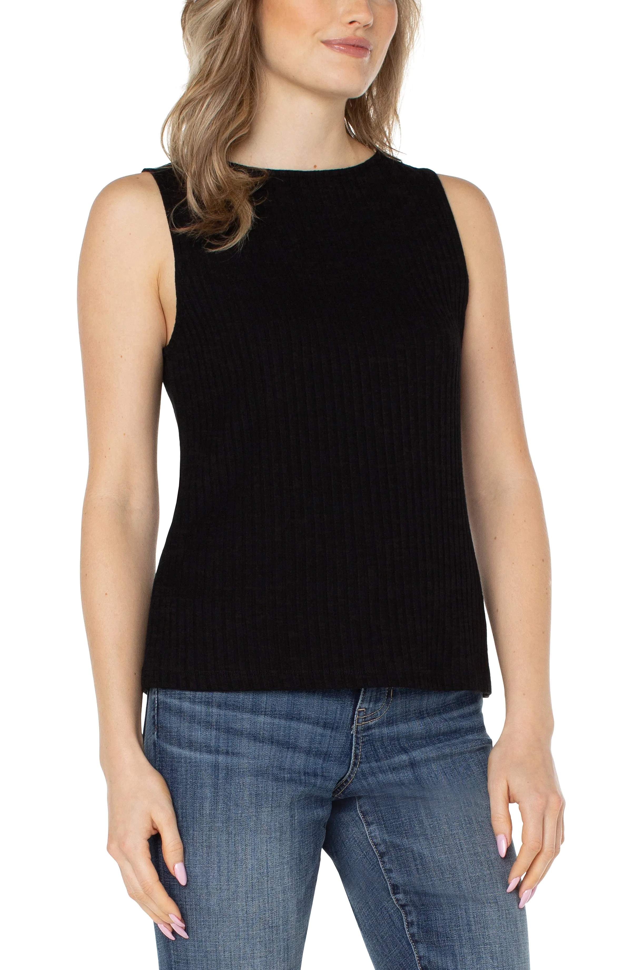 PETITE SLEEVELESS BOAT NECK RIB KNIT TOP