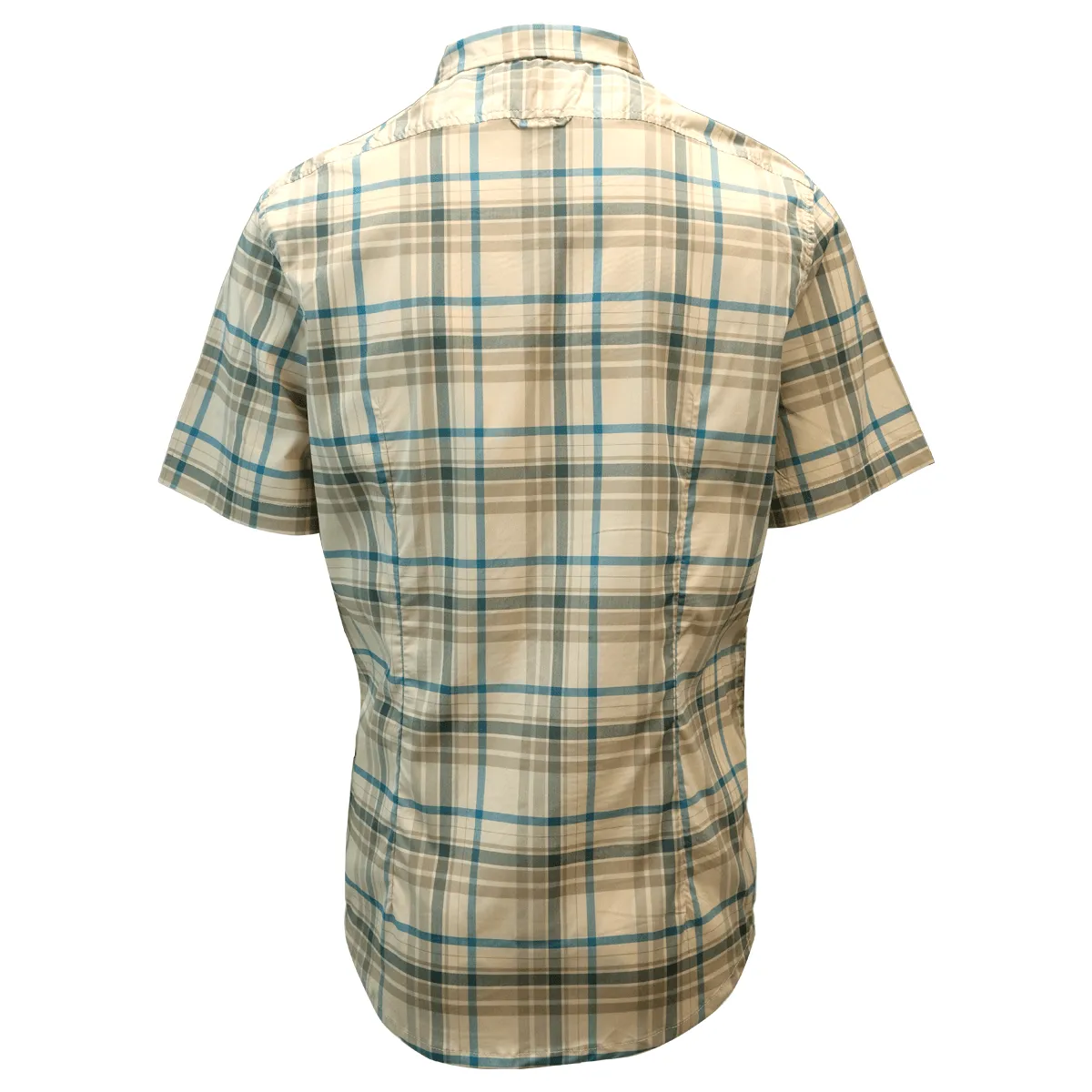 prAna Men's Beige Blue Brown Plaid S/S Woven Shirt (S09)