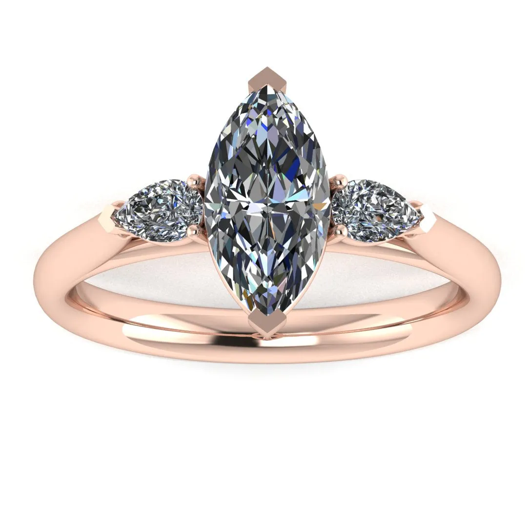 "Sophia" Three Stone Marquise Cut with Pear Cut Diamond Trilogy Engagement Ring 3SMC01