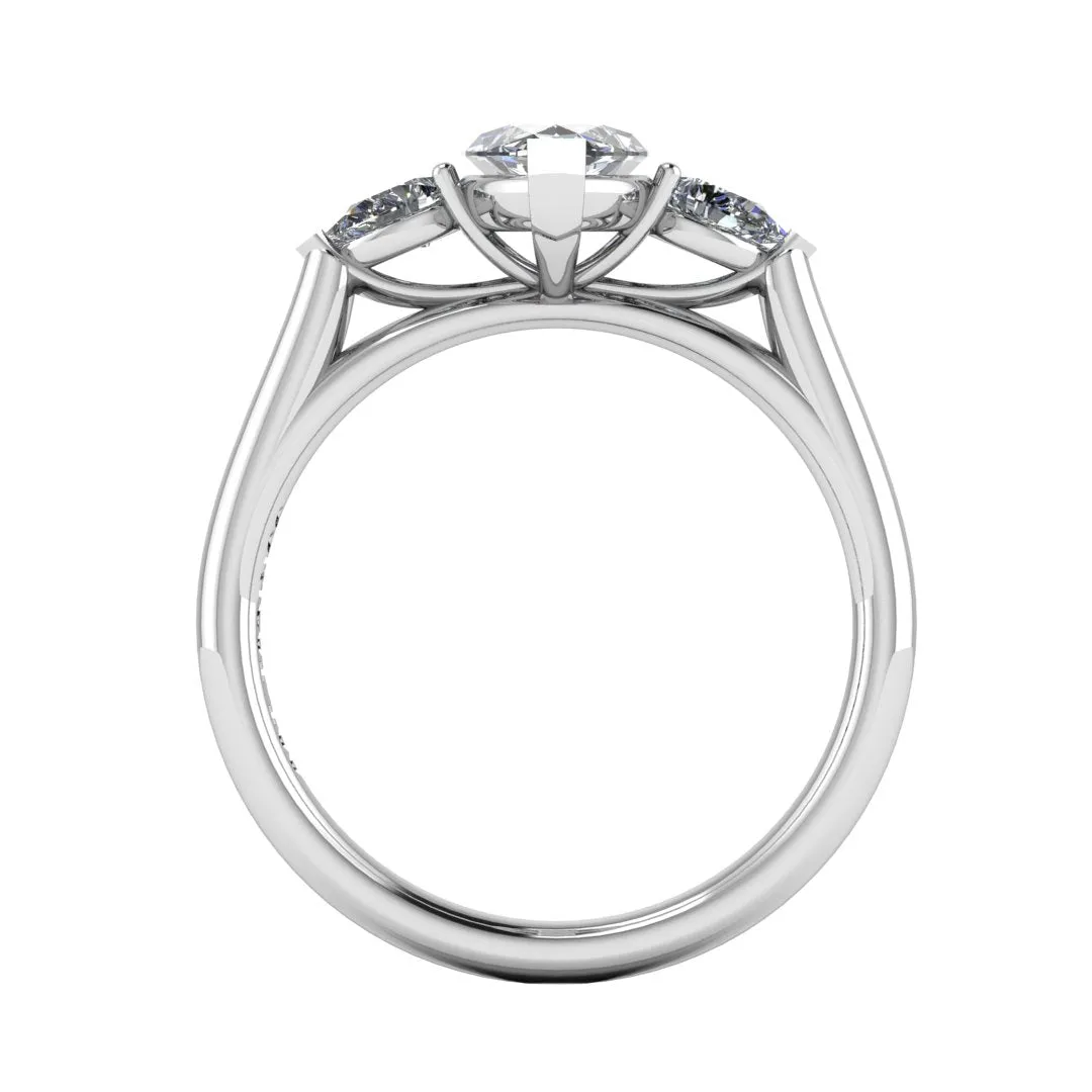 "Sophia" Three Stone Marquise Cut with Pear Cut Diamond Trilogy Engagement Ring 3SMC01