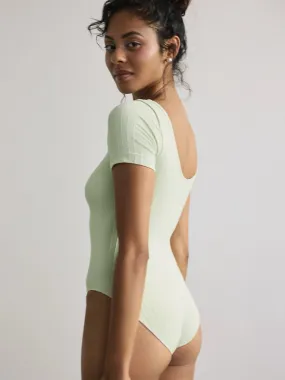 Seamless Wide Rib T-Bodysuit in Pistachio Milk