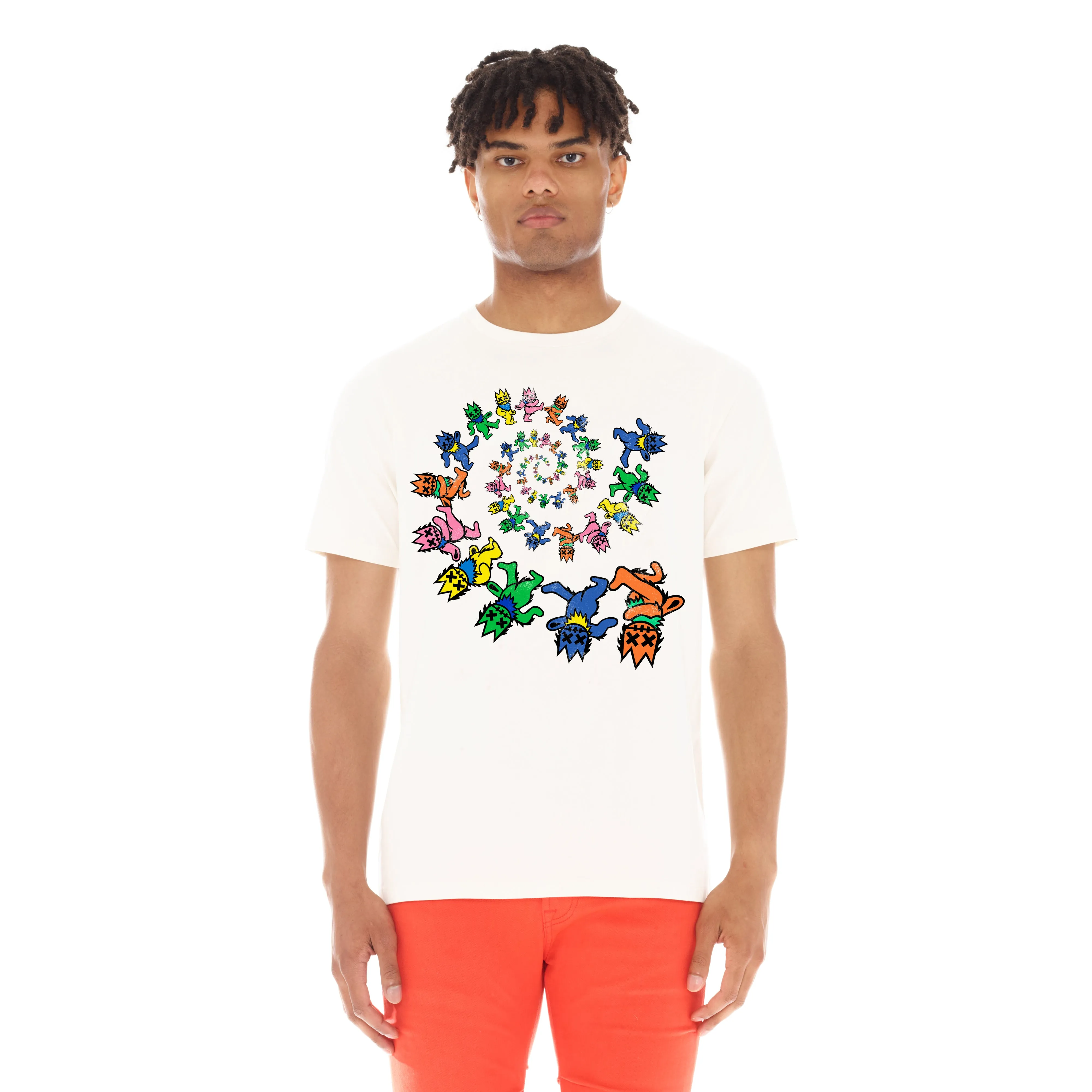 SHORT SLEEVE CREW NECK TEE  "DANCING BEARS" IN WINTER WHITE