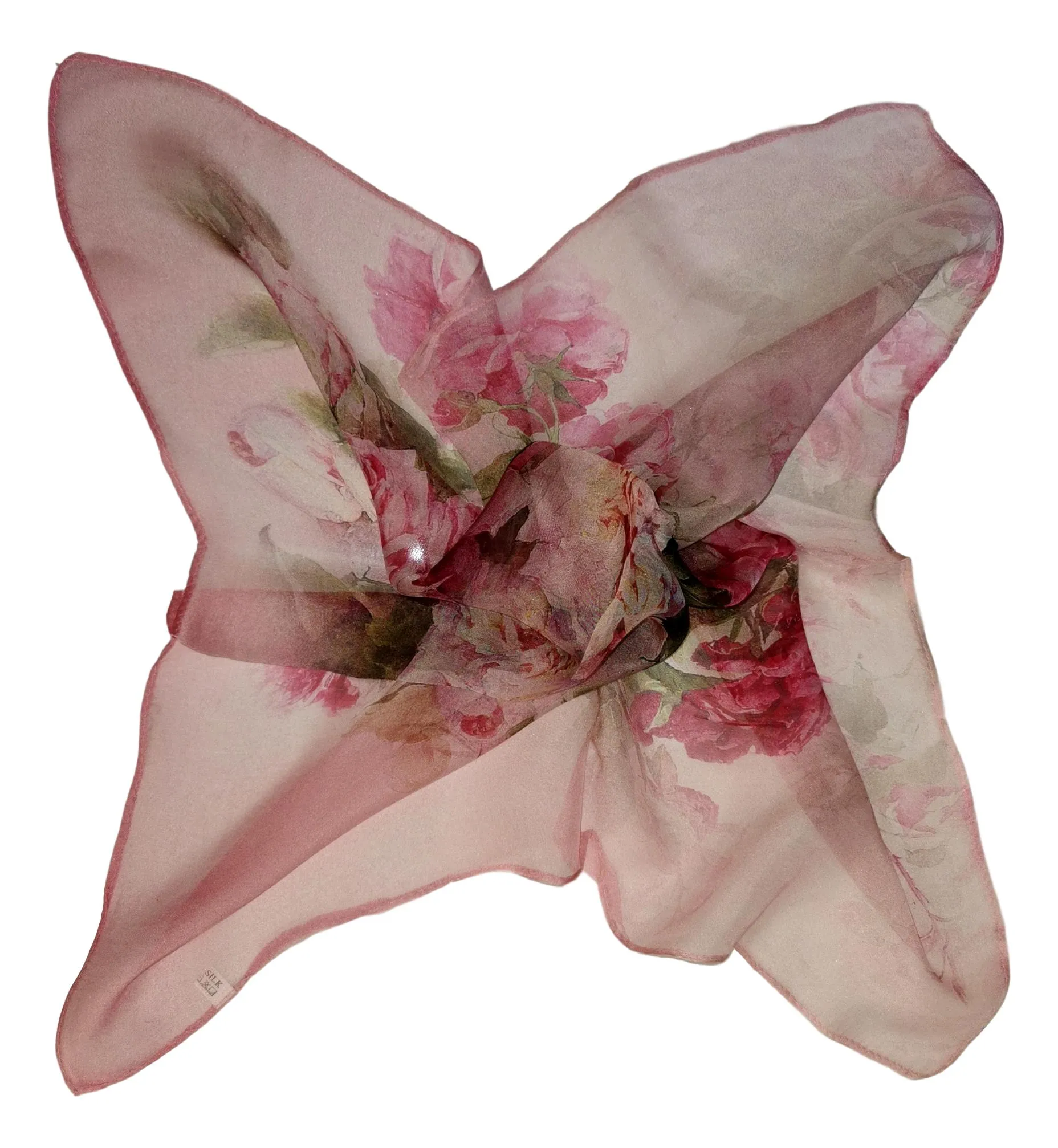 Silk Neckerchief Small Square Silk Scarf Pink Theme Floral Print QFJ110