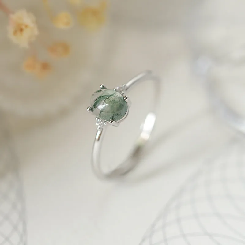 Silver Green Moss - Water Plants Agate Female Ring