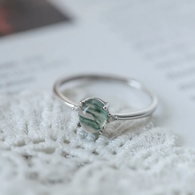 Silver Green Moss - Water Plants Agate Female Ring