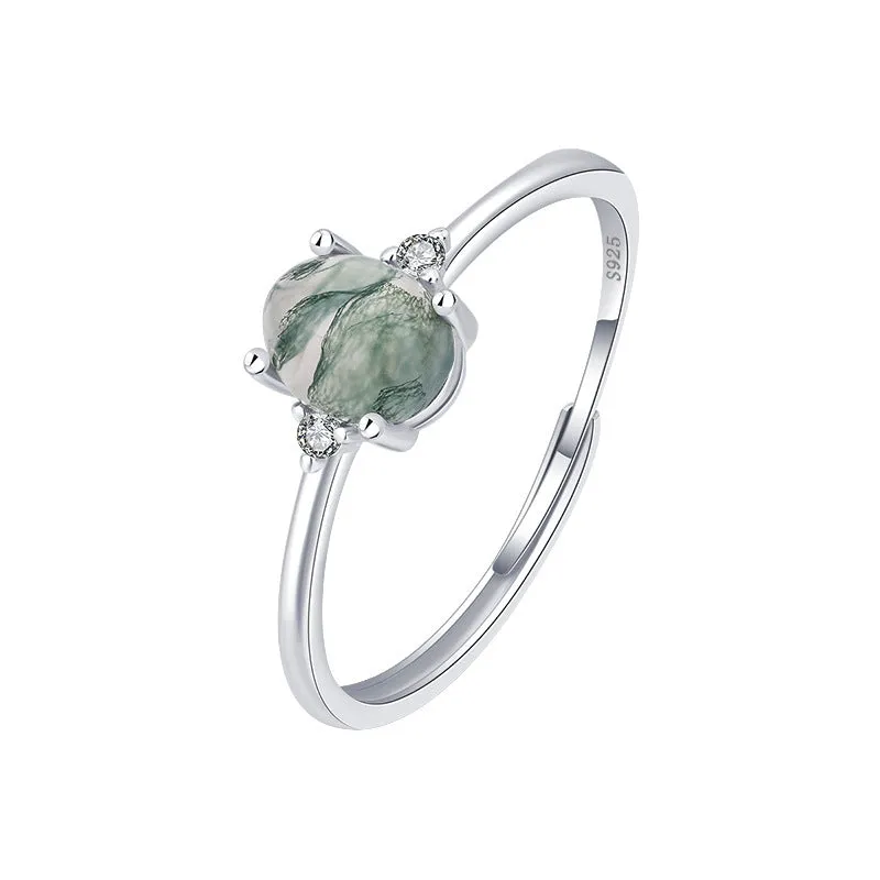 Silver Green Moss - Water Plants Agate Female Ring