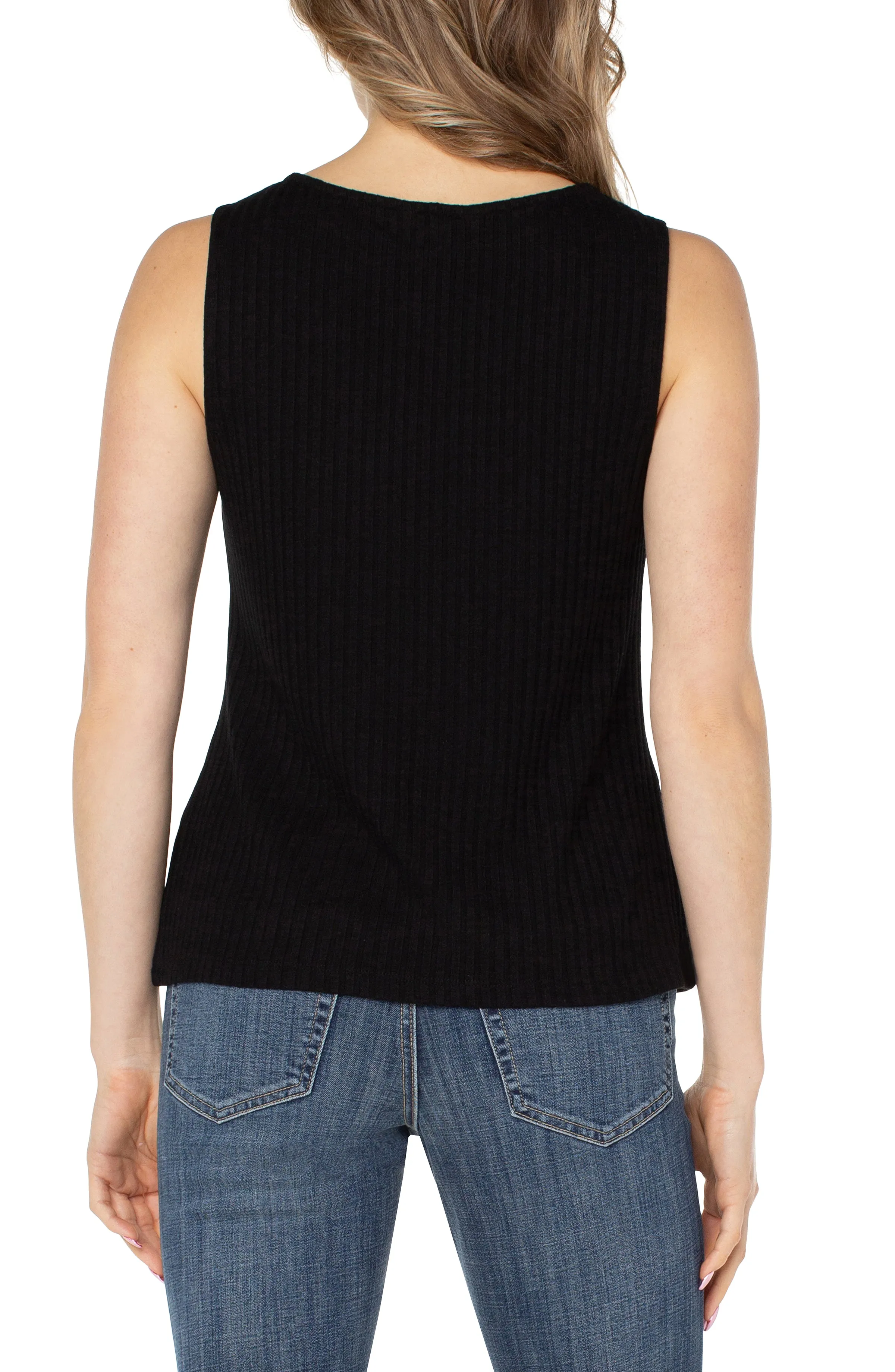 SLEEVELESS BOAT NECK RIB KNIT TOP