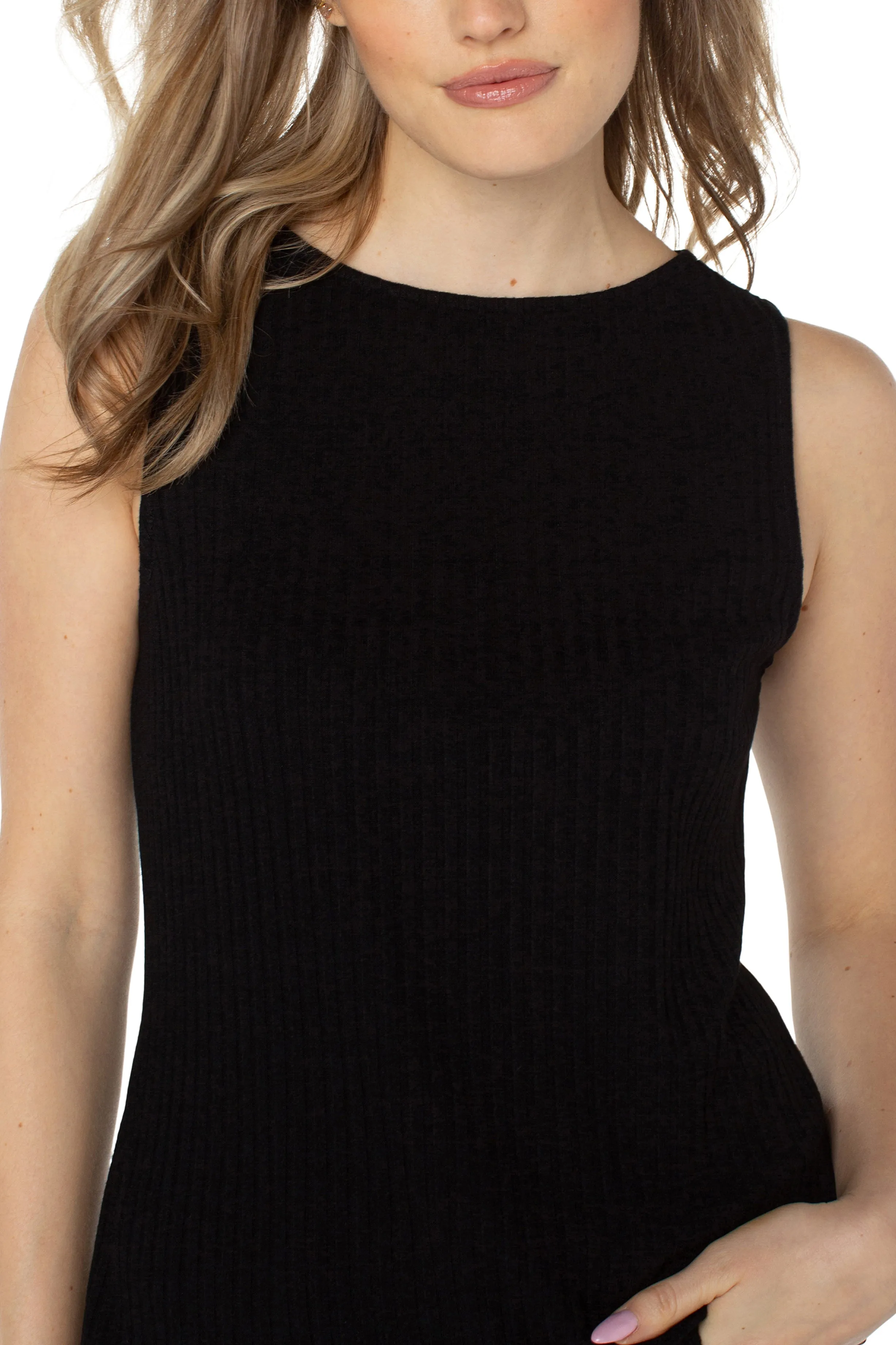 SLEEVELESS BOAT NECK RIB KNIT TOP