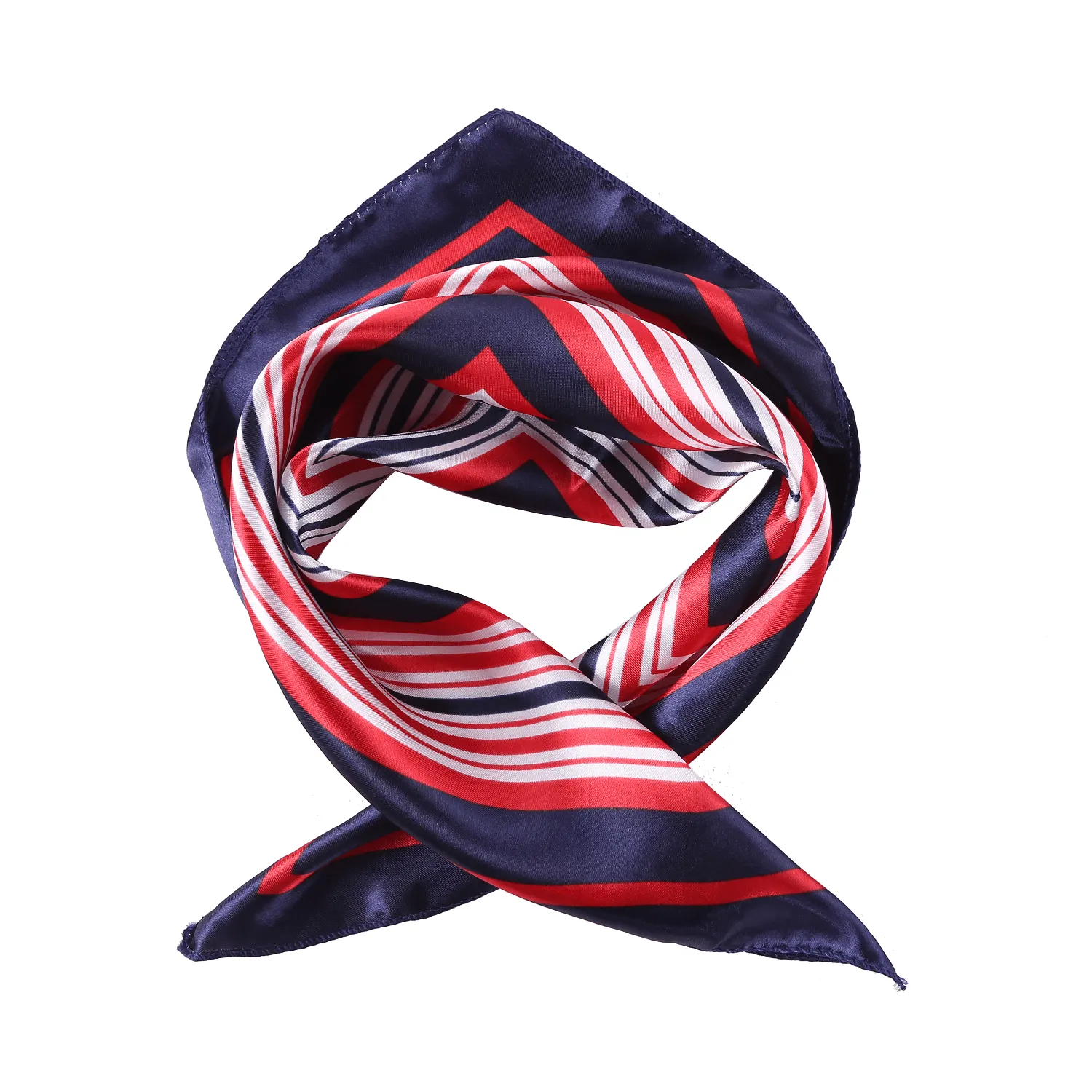 Small Square Satin Scarf Neckerchief Red and Navy Striped Print XAT023