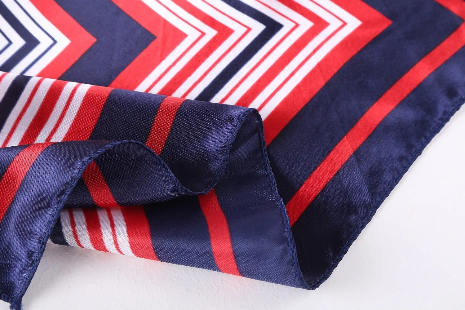 Small Square Satin Scarf Neckerchief Red and Navy Striped Print XAT023