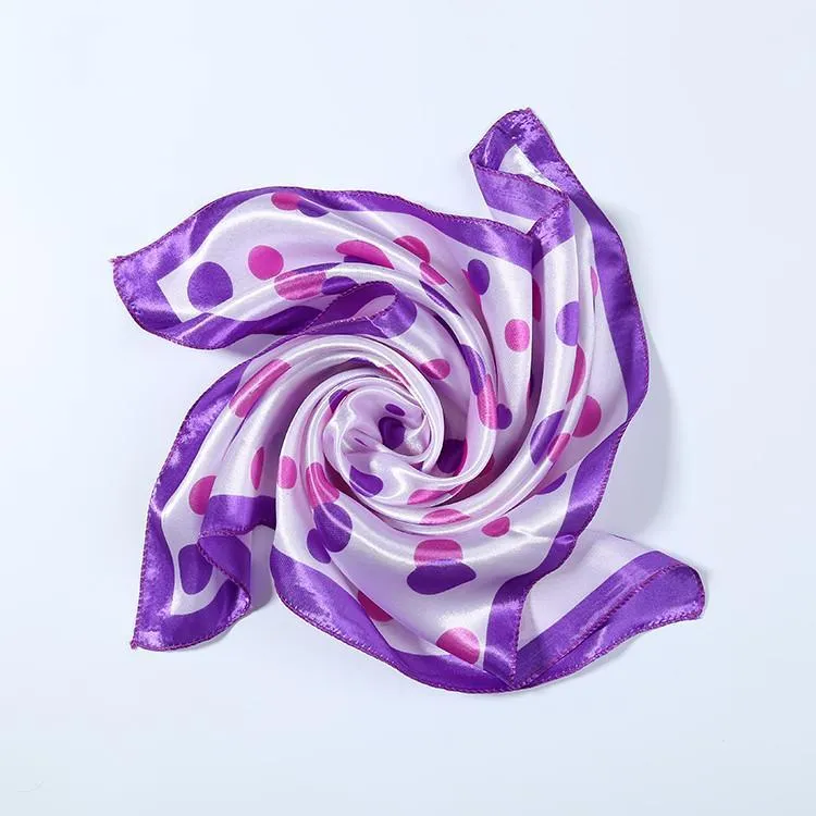 Small Square Satin Scarf Purple Theme Polka Dot Print XAT018