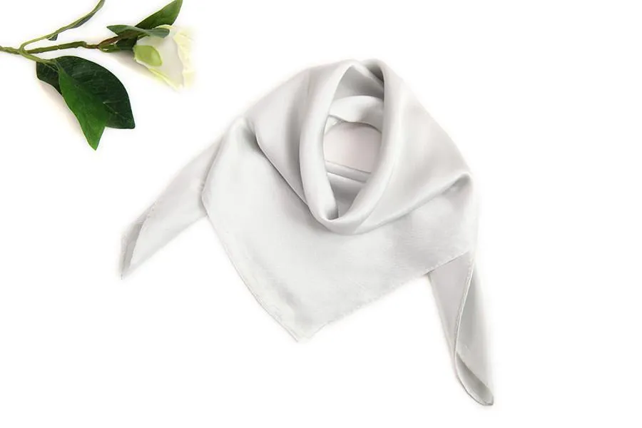 Small Square Silk Satin Scarf Plain Ivory Color XFJ306