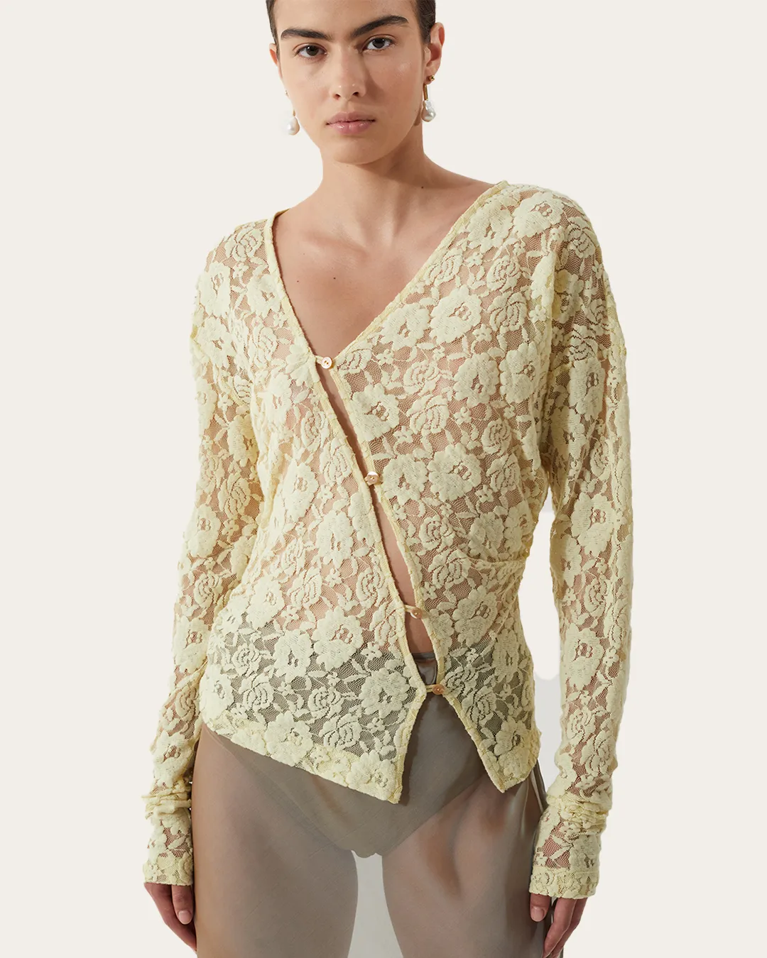 Soren Top Cotton Blend Floral Lace Yellow