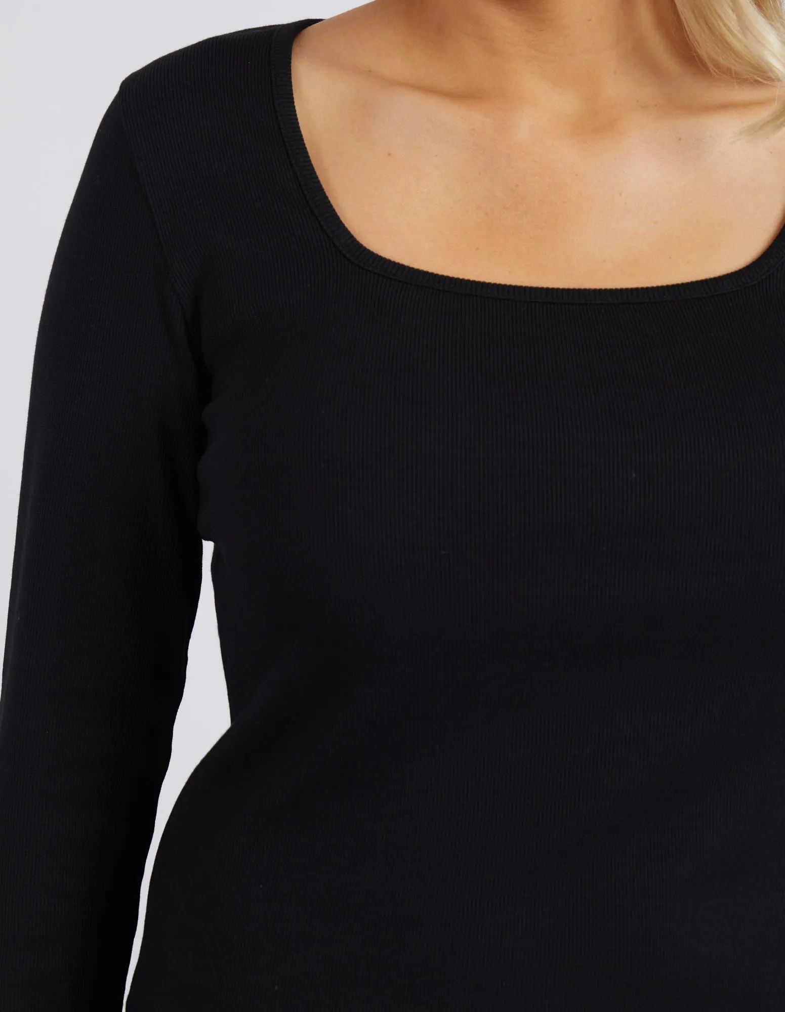 Square Neck Rib Long Sleeve Black