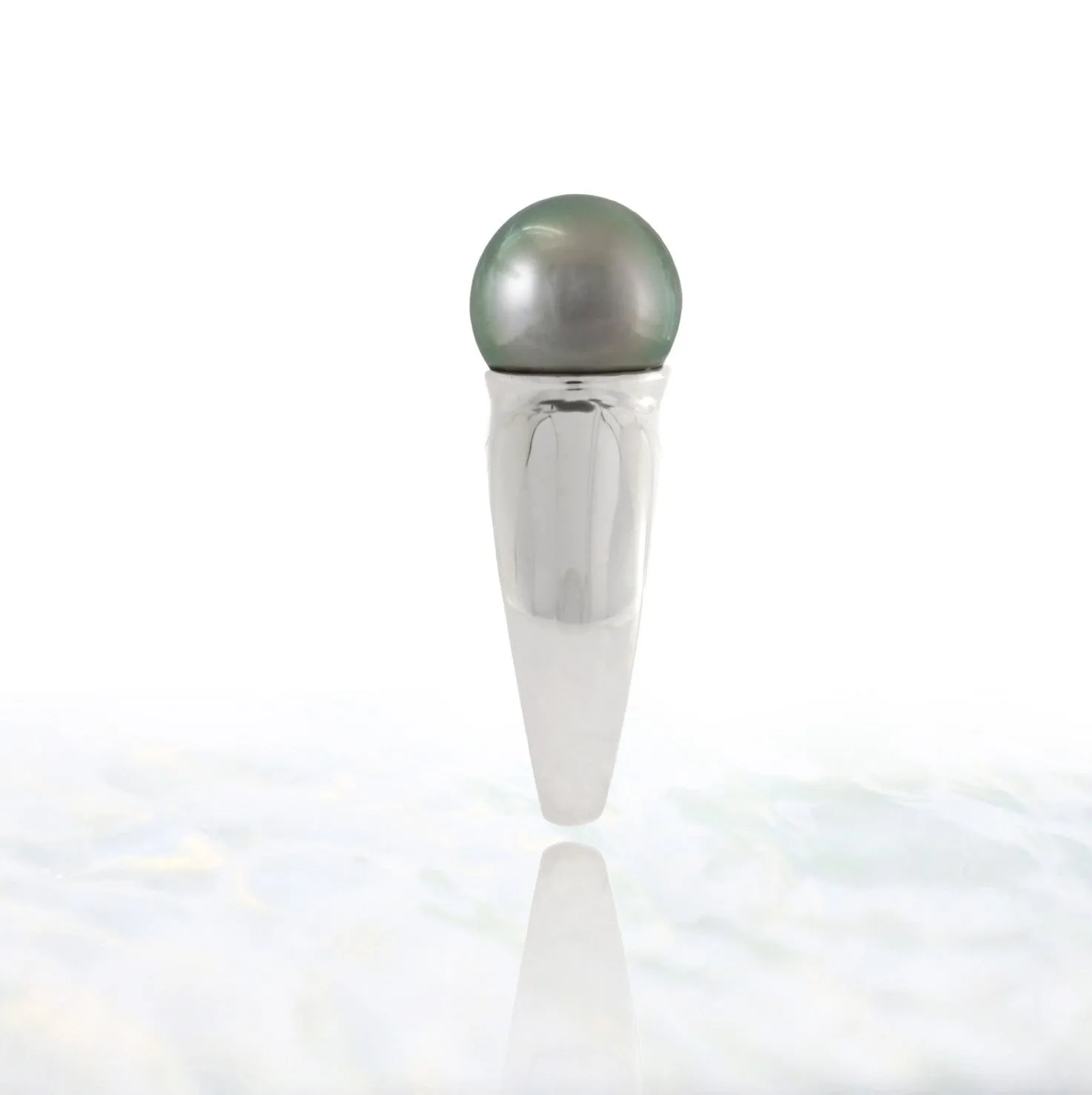 Tahitian pearl ring - 18k white gold classic jonc - RGWGPE00025