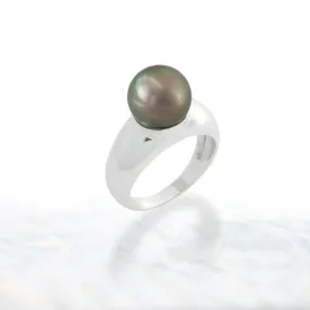 Tahitian pearl ring - 18k white gold classic jonc - RGWGPE00025