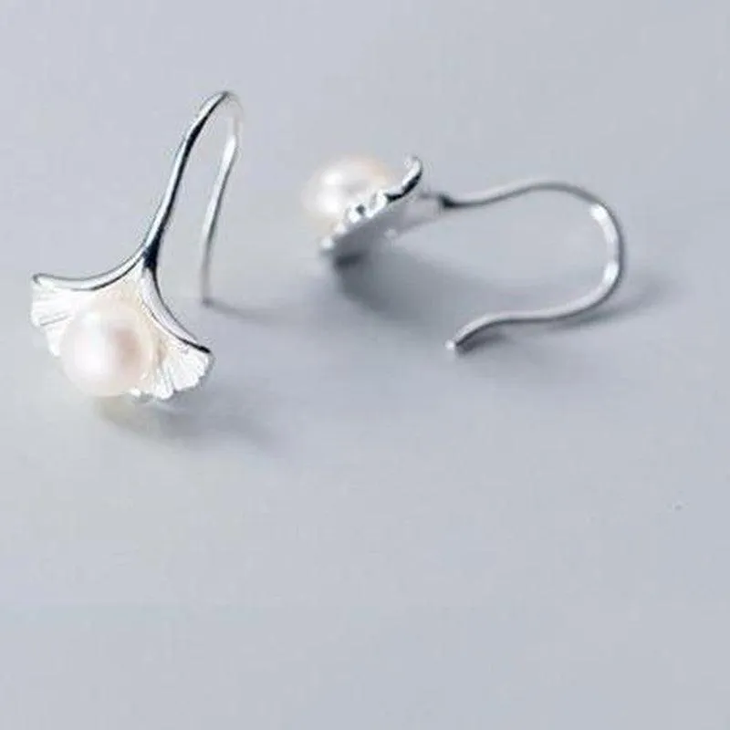 Textured Leaf Pearl Earrings