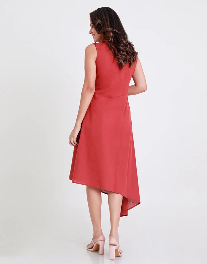 V-Neck Dress with Shoulder Pleated