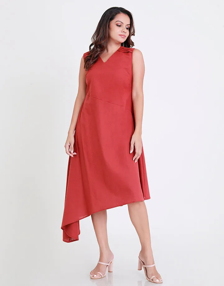 V-Neck Dress with Shoulder Pleated