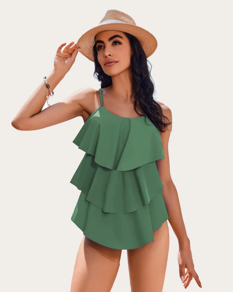 V-Neck Ruffle Layered Two Piece Swimsuits