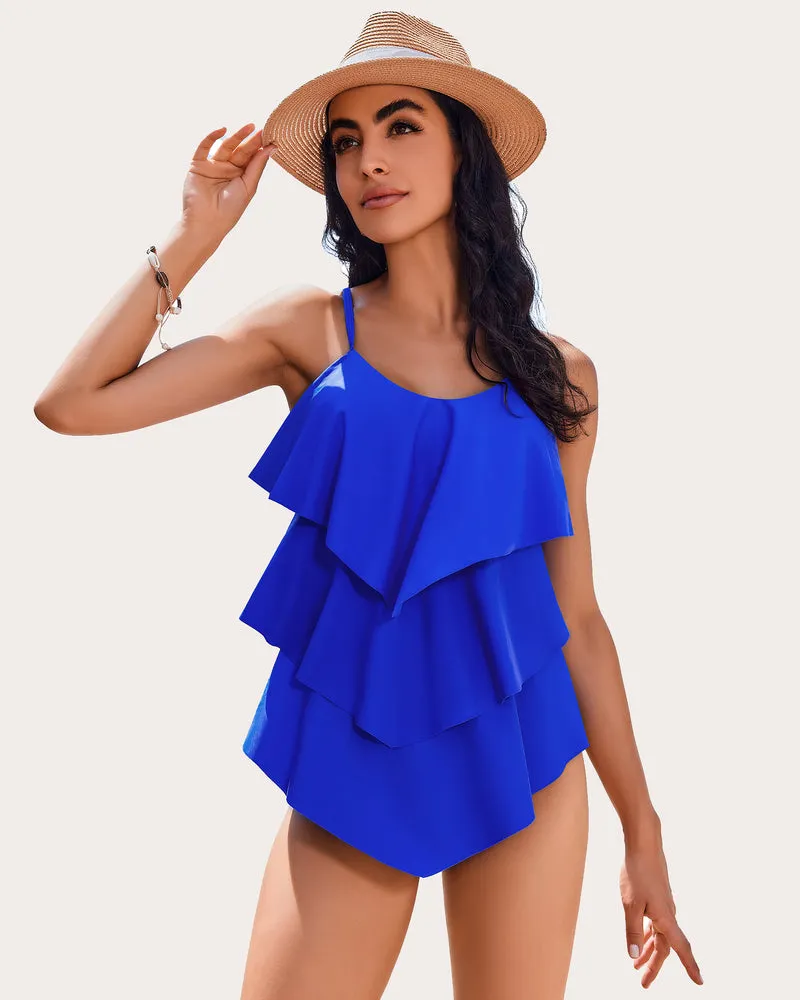 V-Neck Ruffle Layered Two Piece Swimsuits