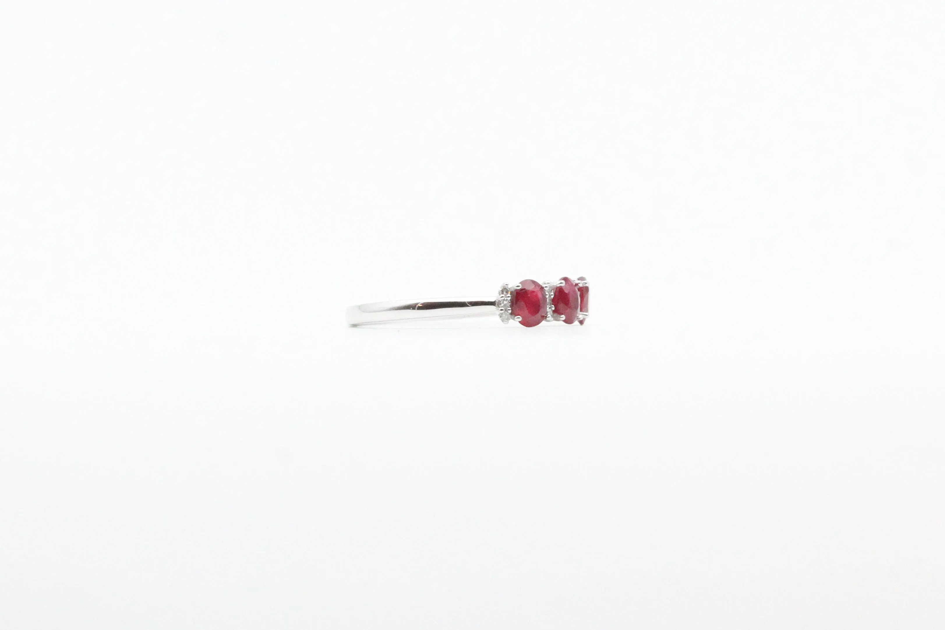 White Gold Ruby Three Stone Ring