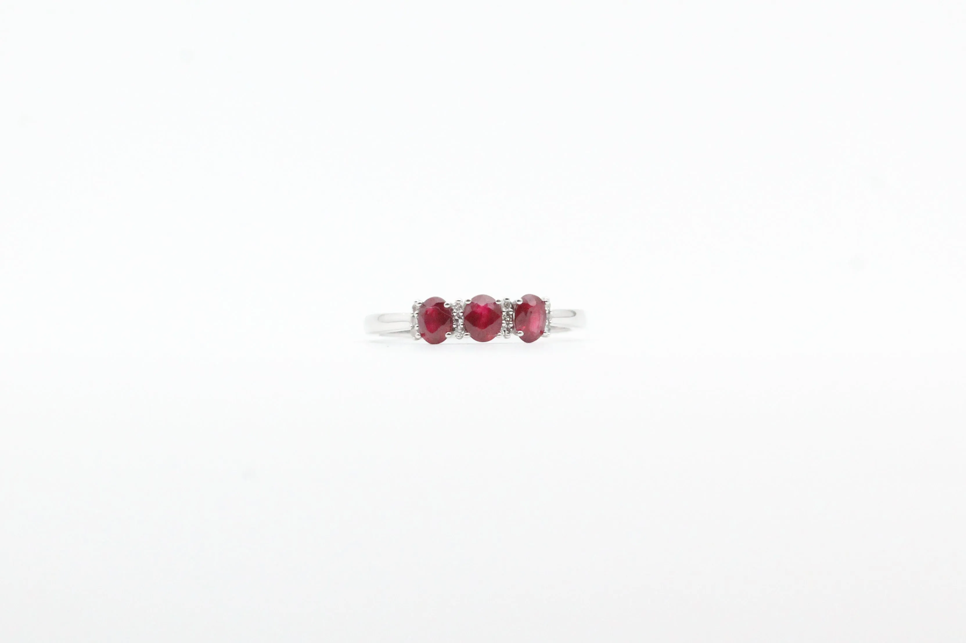 White Gold Ruby Three Stone Ring