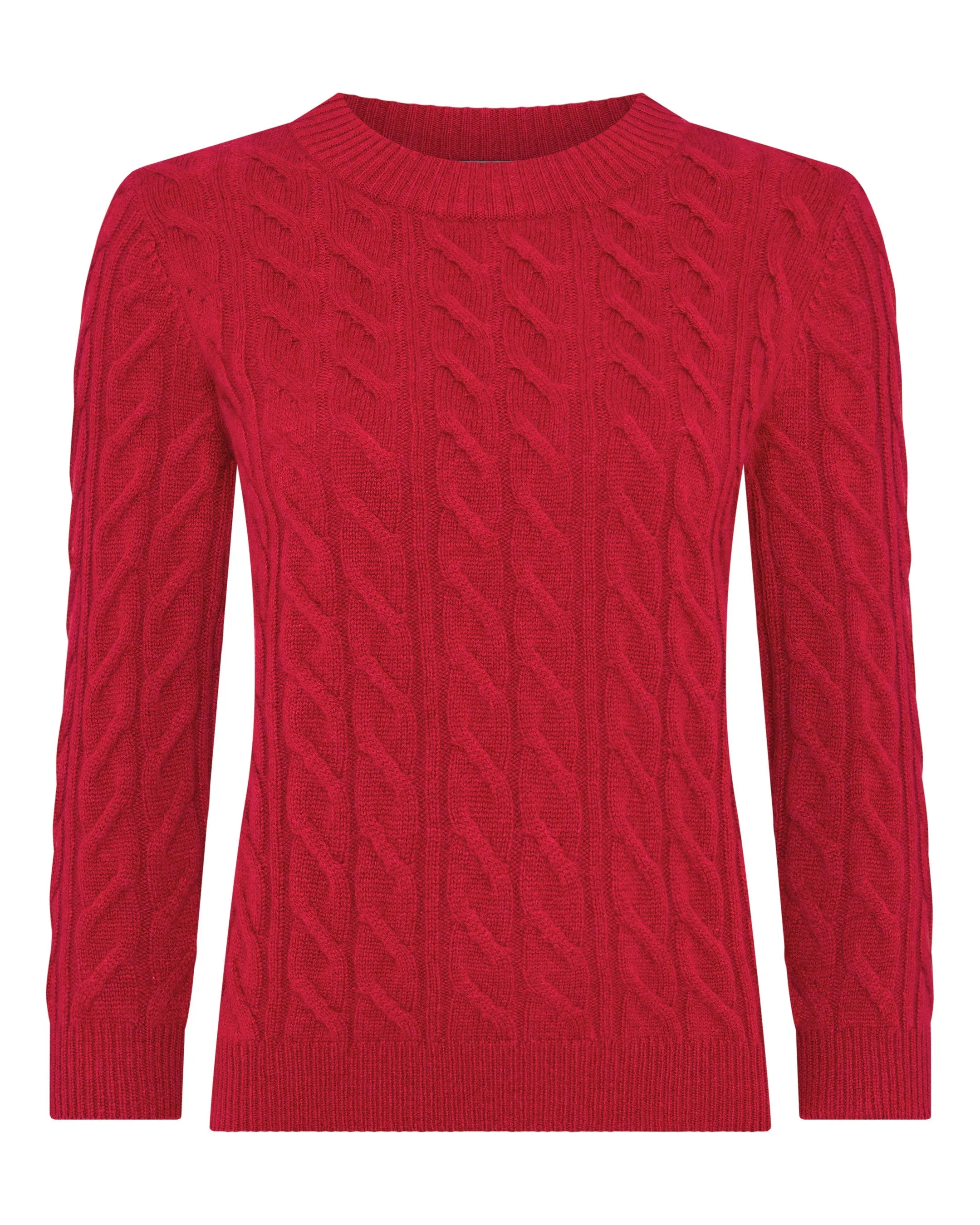 Women's Emilia Cable Round Neck Cashmere Sweater Riding Red