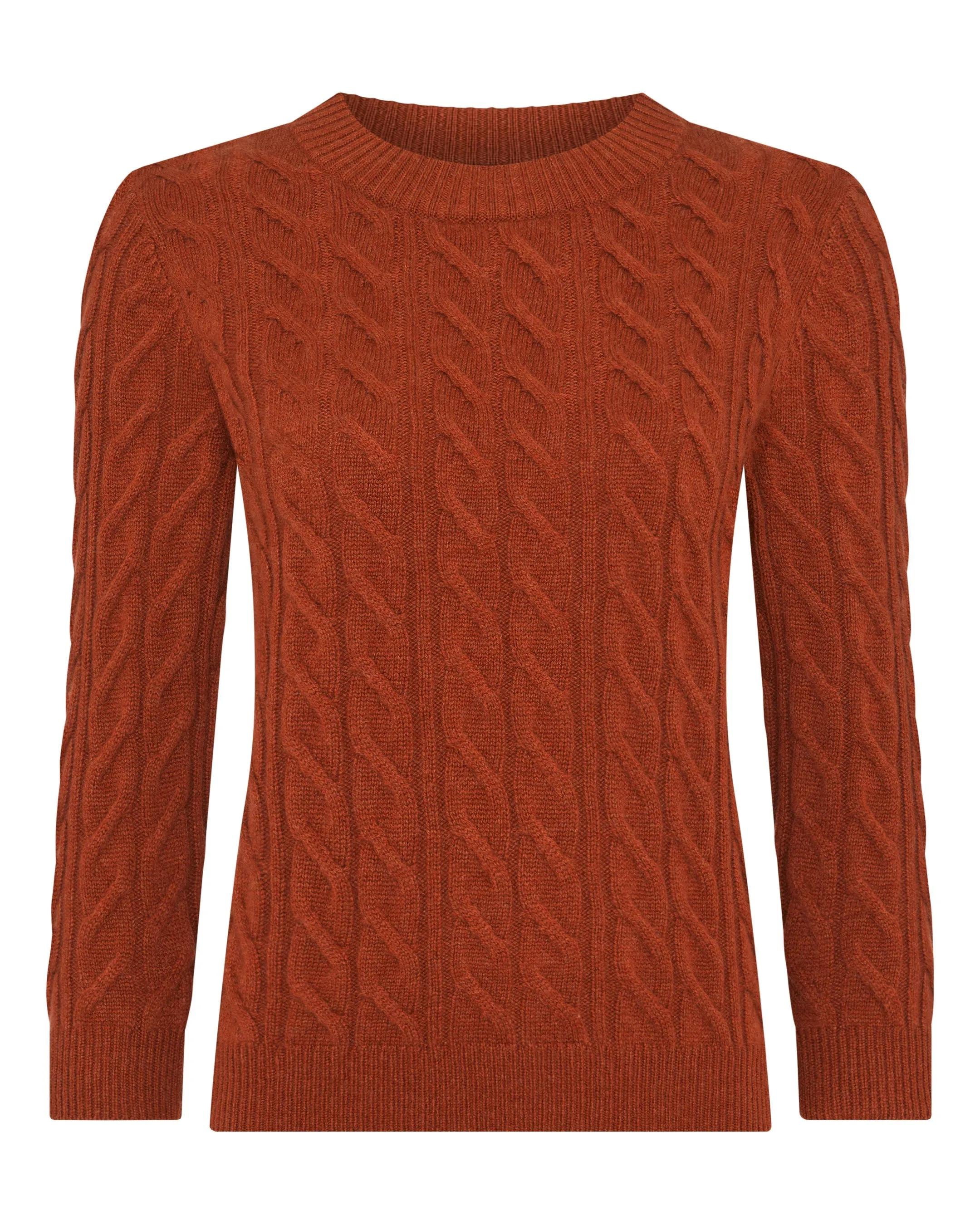 Women's Emilia Cable Round Neck Cashmere Sweater Rust Orange