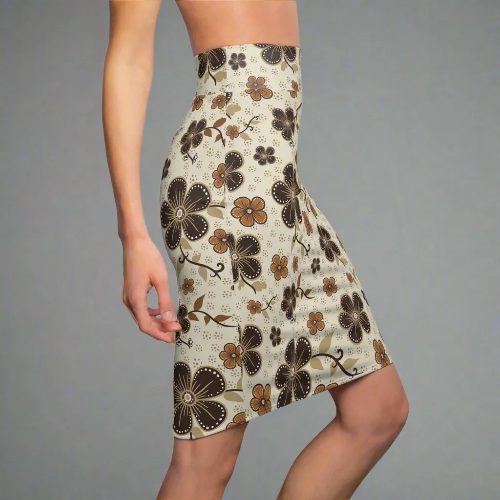 Women's Pencil Skirt - Brown/Black Floral