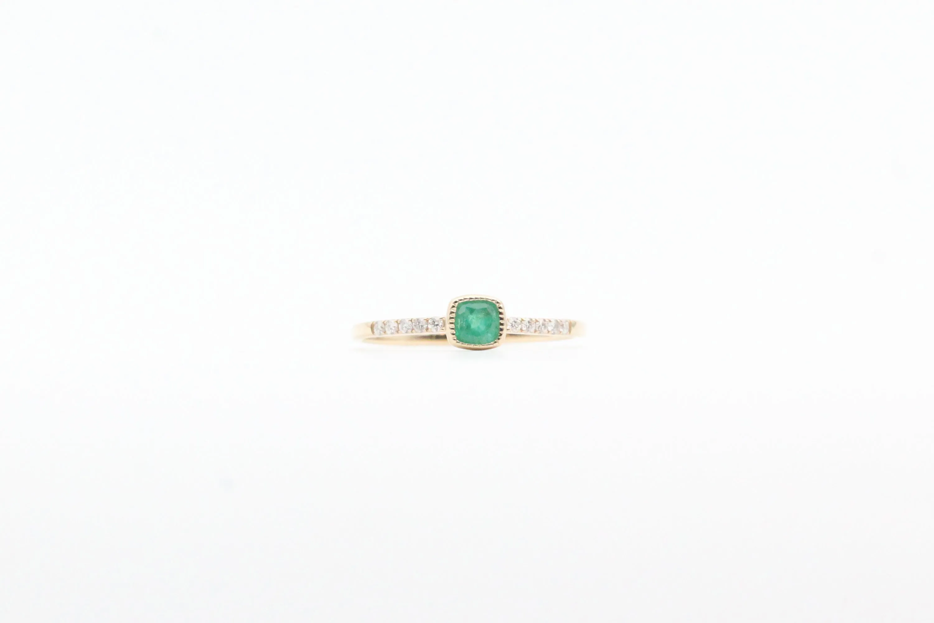 Yellow Gold Bezel Cushion Emerald Ring