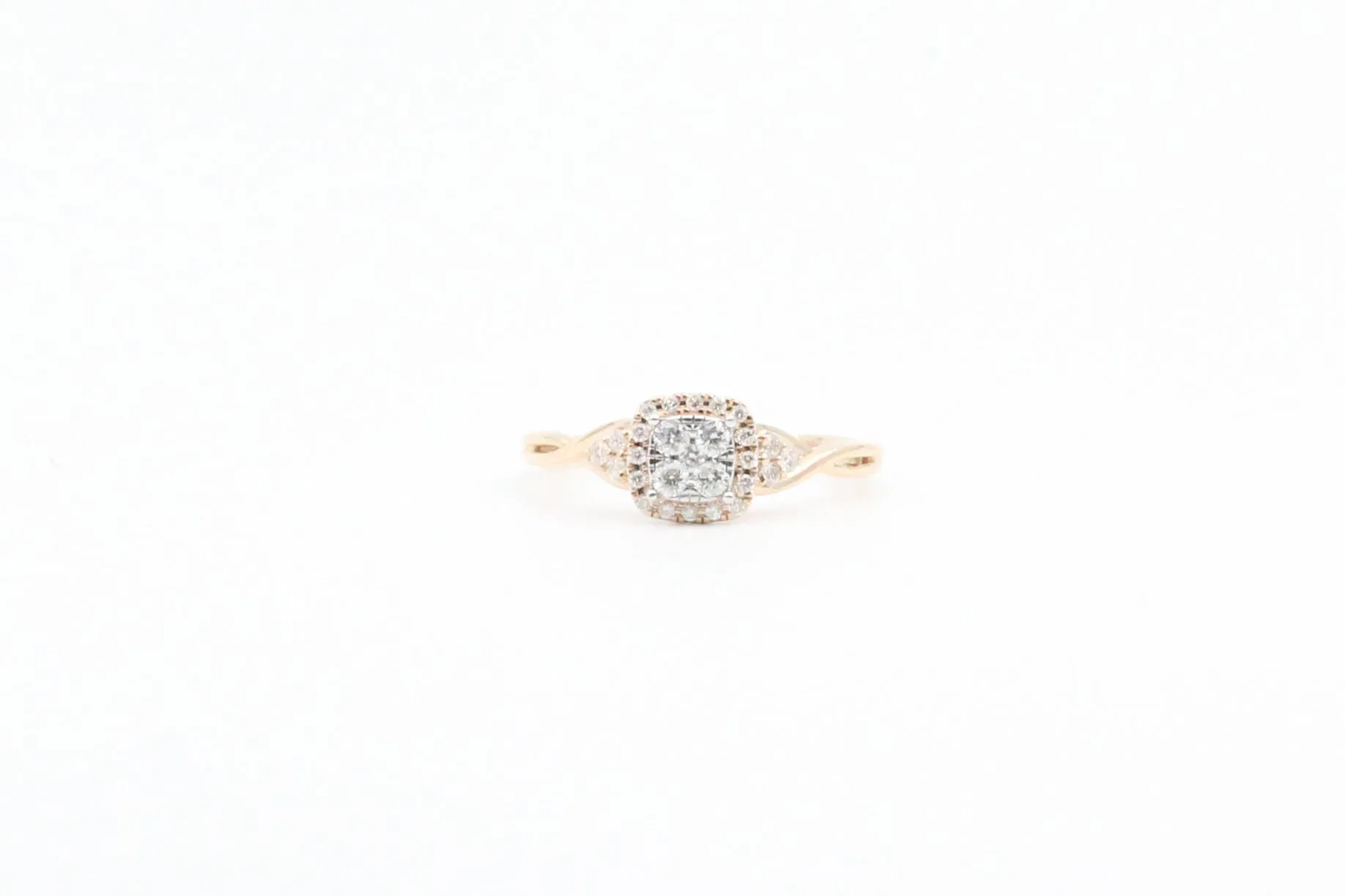 Yellow Gold Square Cluster with Halo Promise Ring